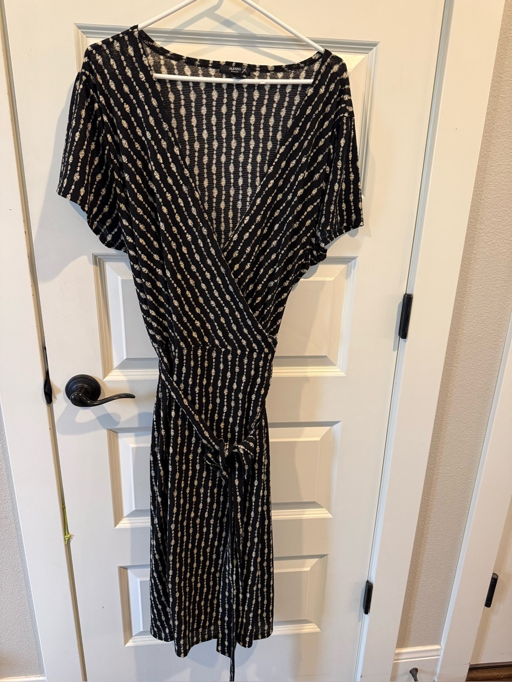Alfani Black and White Printed Wrap Midi Dress